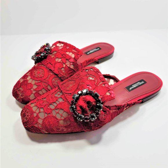 Dolce &Gabbana red lace slides - Picture 1 of 8